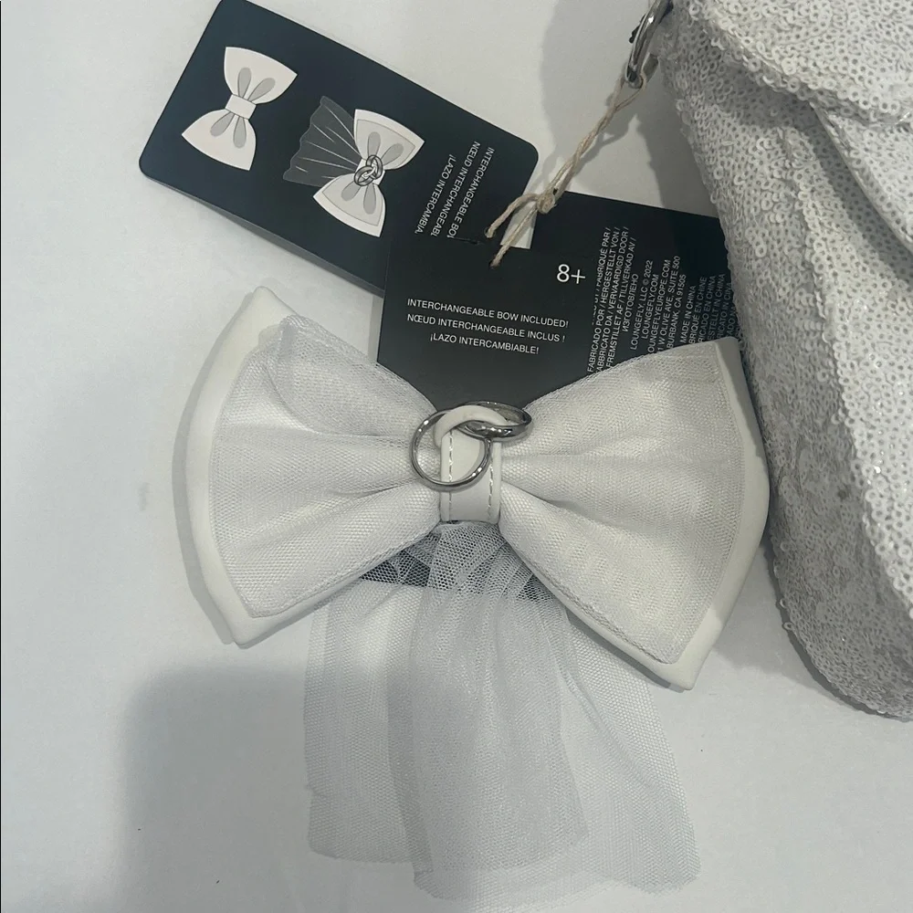 Disney Lounge fly White Sequin I do Wedding Bow Handbag New w tags